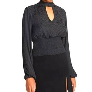 Steve Madden Olivia Blouse, Smocked Crop Top, Black (NWT) - XS